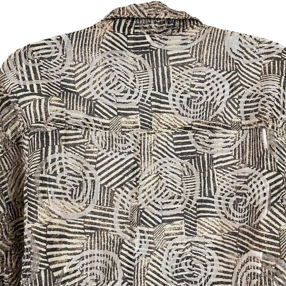 Chicos Womens Brown Button Down Sheer 3/4 Sleeve Mixed Media Shirt Top sz 2 / L - Picture 11 of 16